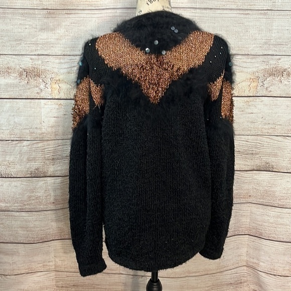 Vintage Sweater Retro 1980’s Faux Fur Metallic Sequins Ferran-Miesse - Picture 6 of 8